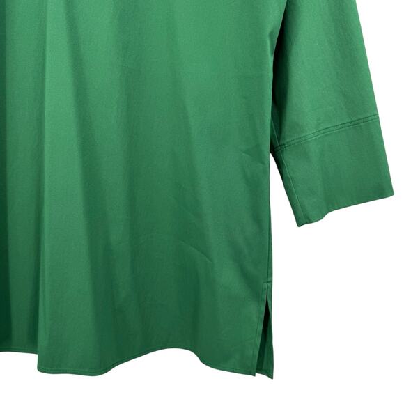 Lafayette 148 NWT Solid Green Hawkins Poplin Stretch V-neck Collarless Blouse - Picture 9 of 13